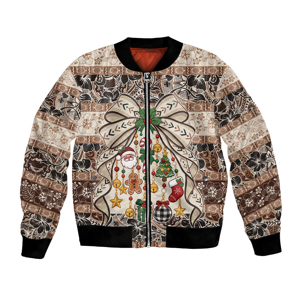 Tuvalu Woven Mat Christmas Bow Bomber Jacket Ke Manuia Te Kilisimasi LT9 Unisex Multicolor - Polynesian Pride
