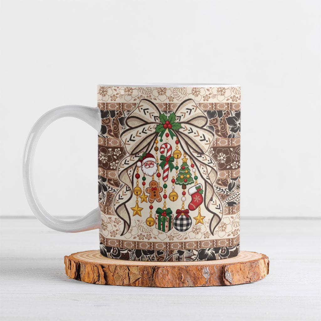 Tuvalu Woven Mat Christmas Bow Ceramic Mug Ke Manuia Te Kilisimasi LT9 Multicolor - Polynesian Pride