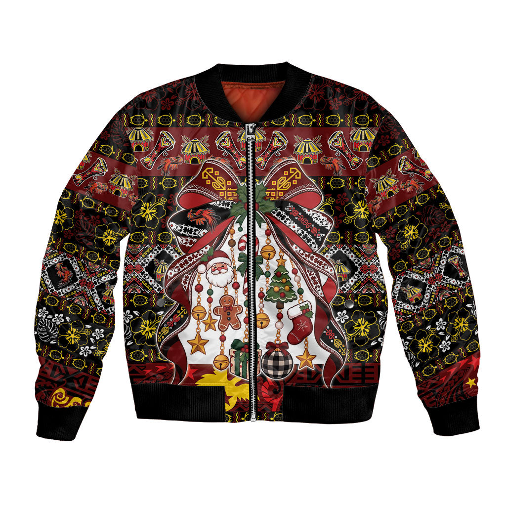 Papua New Guinea Batik Christmas Bow Bomber Jacket Bikpela hamamas blong dispela Krismas LT9 Unisex Multicolor - Polynesian Pride