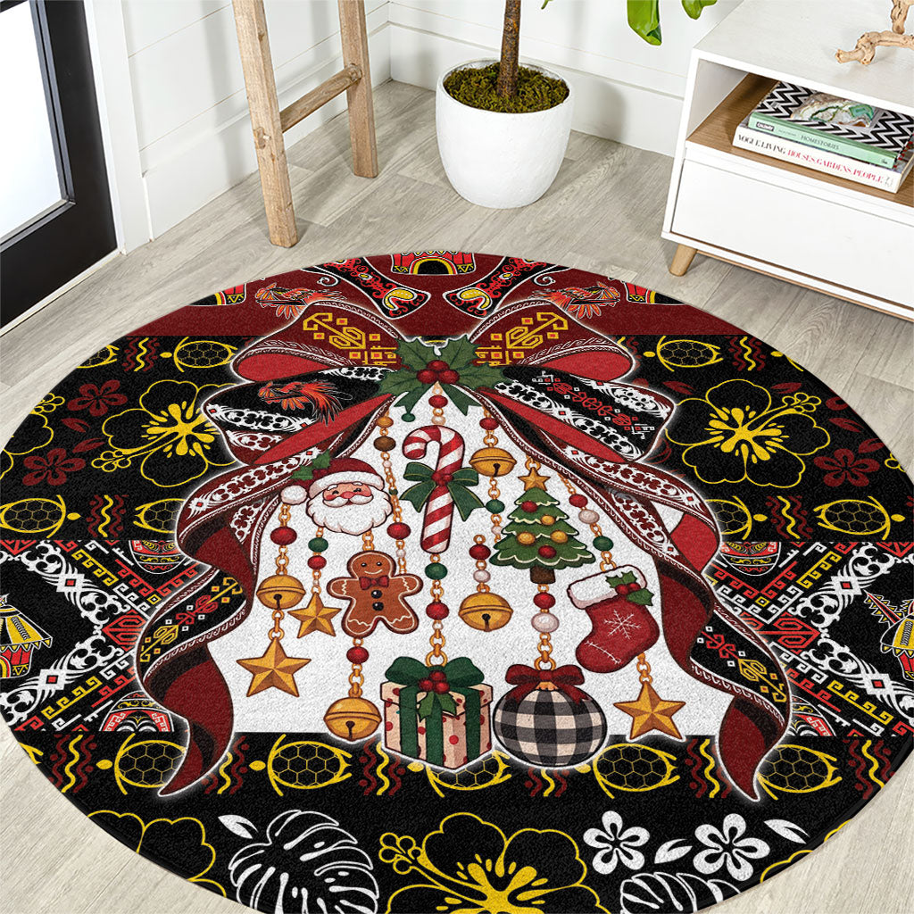 Papua New Guinea Batik Christmas Bow Round Carpet Bikpela hamamas blong dispela Krismas LT9 Multicolor - Polynesian Pride