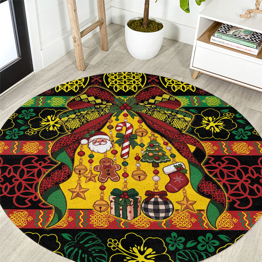 Vanuatu Sand Drawing Christmas Bow Round Carpet Meri Krismas LT9 Multicolor - Polynesian Pride