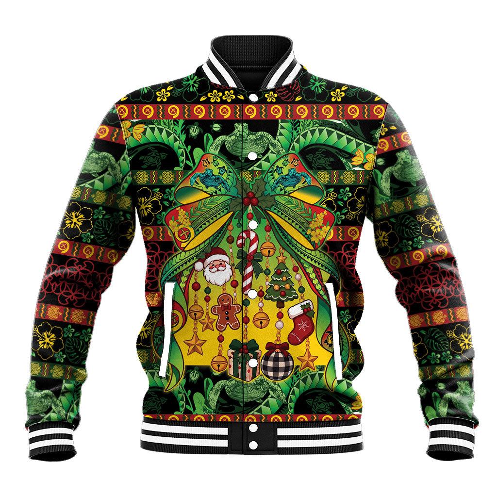 Vanuatu Turtle Floral Christmas Bow Baseball Jacket Meri Krismas LT9 Unisex Multicolor - Polynesian Pride