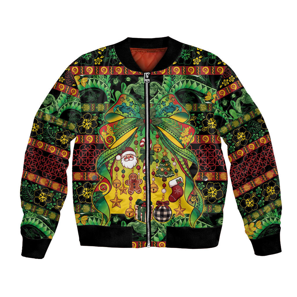 Vanuatu Turtle Floral Christmas Bow Bomber Jacket Meri Krismas