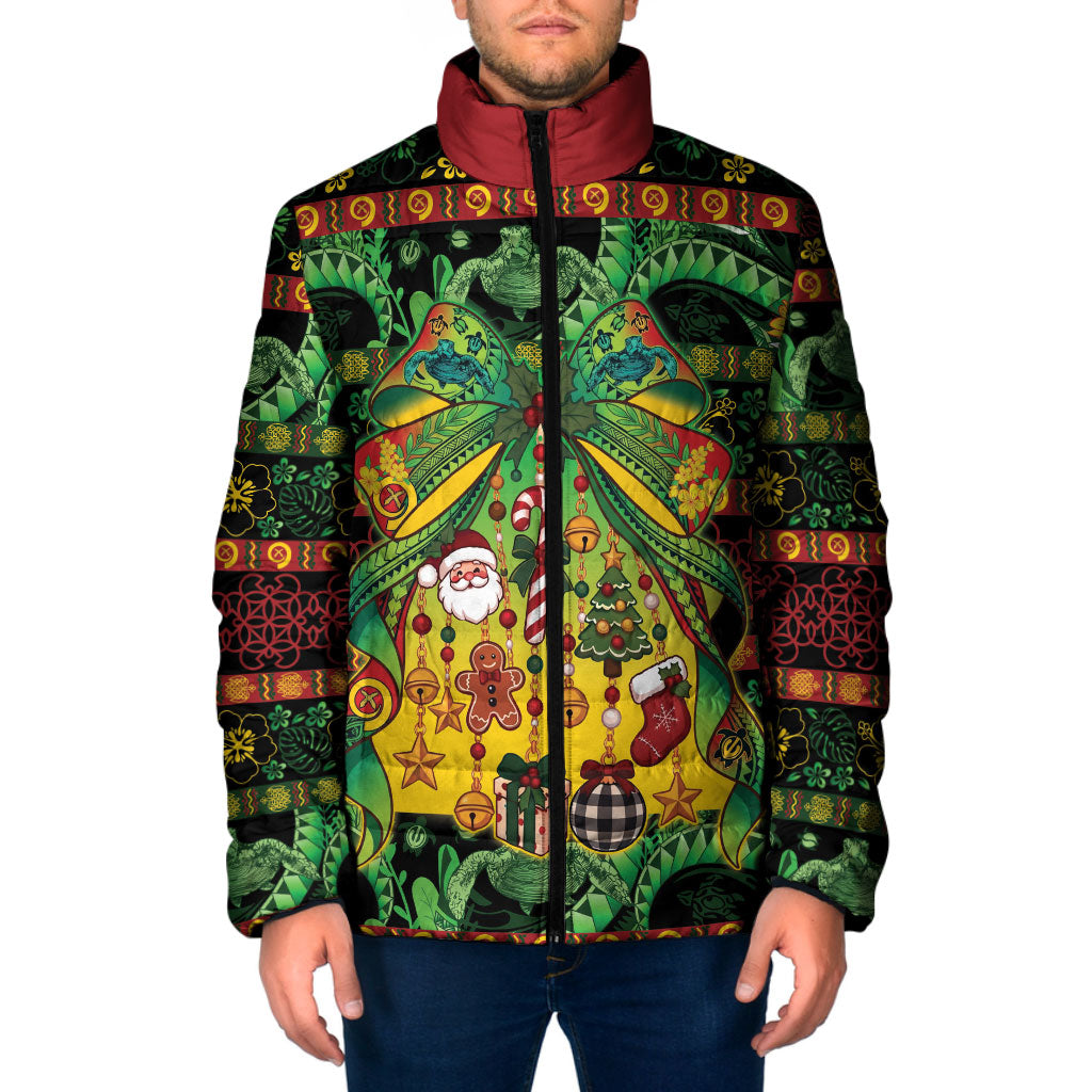 Vanuatu Turtle Floral Christmas Bow Padded Jacket Meri Krismas LT9 Men Multicolor - Polynesian Pride