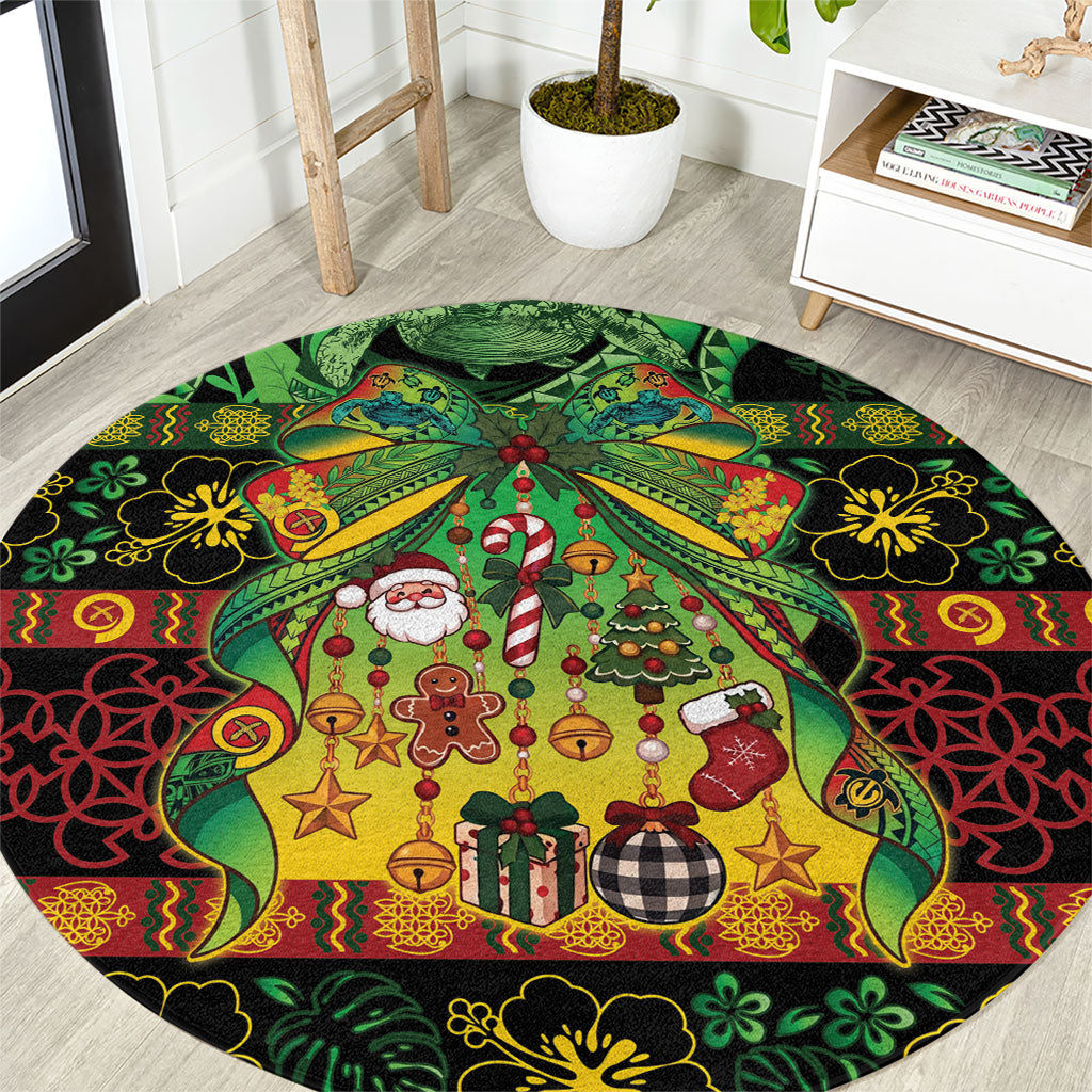 Vanuatu Turtle Floral Christmas Bow Round Carpet Meri Krismas LT9 Multicolor - Polynesian Pride