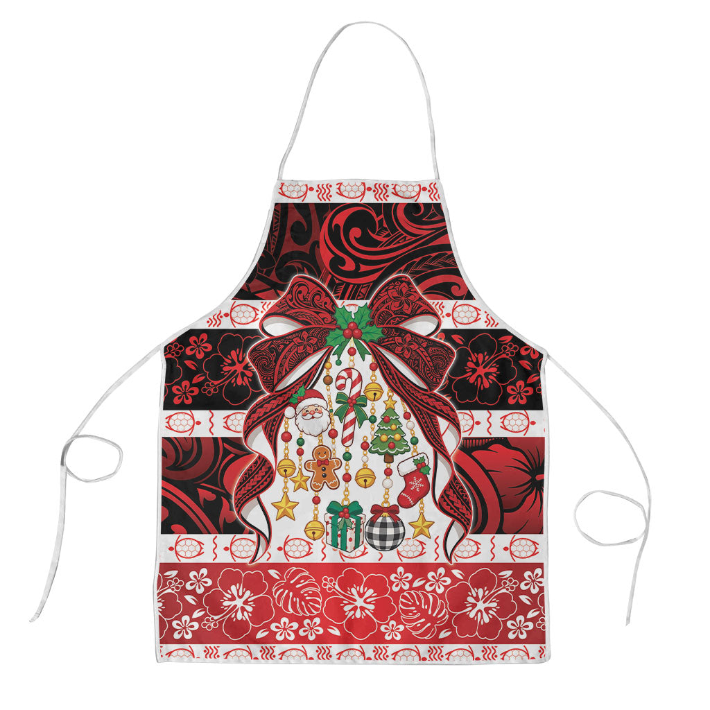 Polynesian Hibiscus Tribal Christmas Bow Apron
