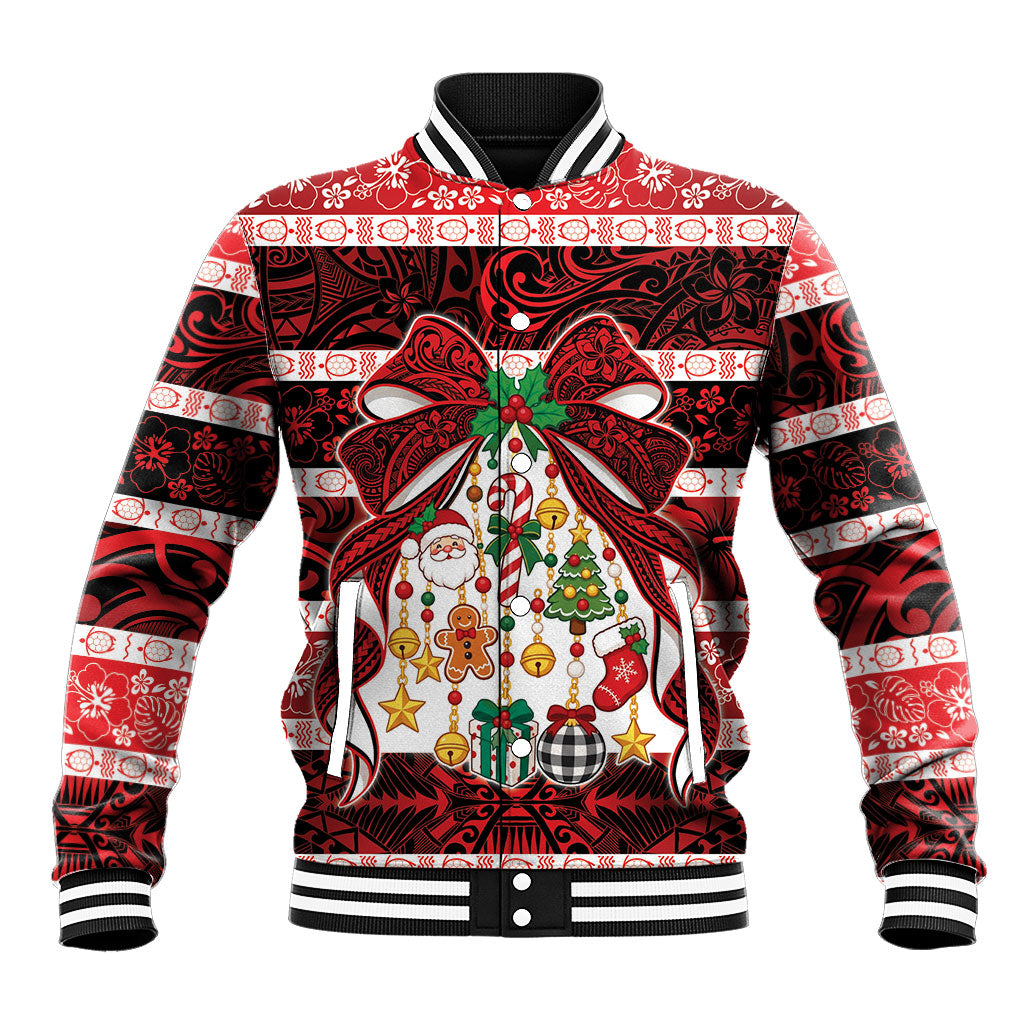 Polynesian Hibiscus Tribal Christmas Bow Baseball Jacket