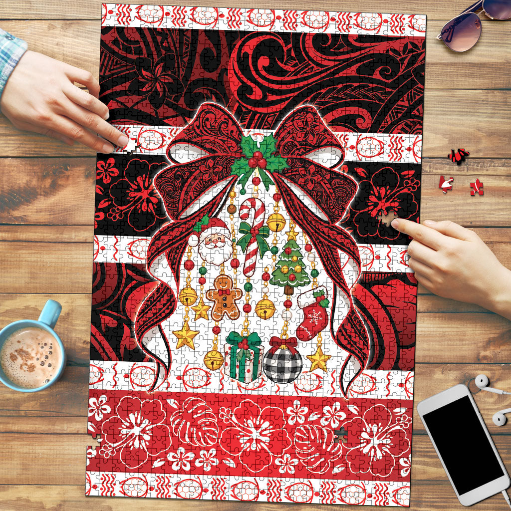 Polynesian Hibiscus Tribal Christmas Bow Puzzle LT9 Multicolor - Polynesian Pride
