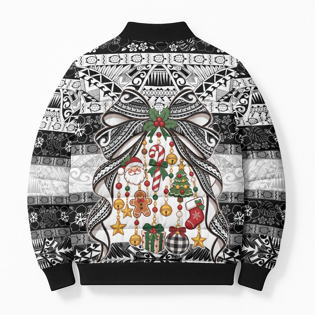 Polynesian Tribal Pattern Christmas Bow Bomber Puffer Jacket LT9 - Polynesian Pride