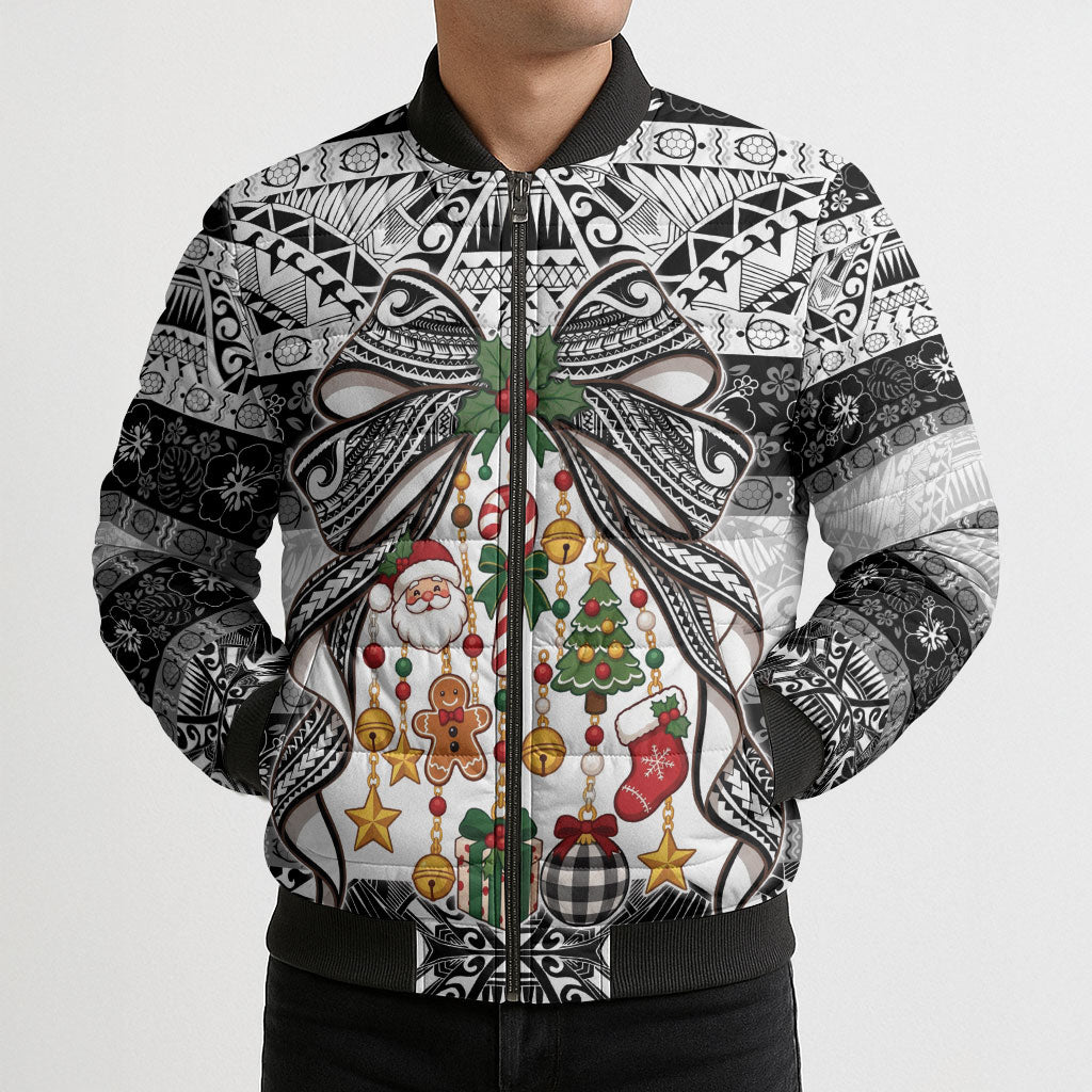 Polynesian Tribal Pattern Christmas Bow Bomber Puffer Jacket LT9 - Polynesian Pride