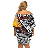 Personalised New Zealand Waitangi and ANZAC day Family Matching Off Shoulder Short Dress and Hawaiian Shirt LT9 - Polynesian Pride