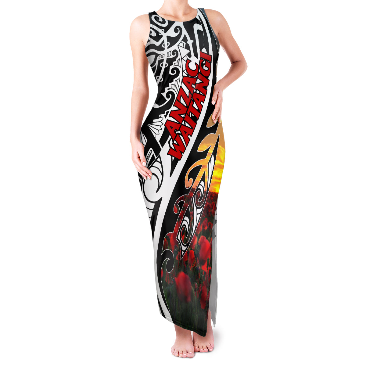 Personalised New Zealand Waitangi and ANZAC day Family Matching Tank Maxi Dress and Hawaiian Shirt LT9 Mom's Dress White - Polynesian Pride