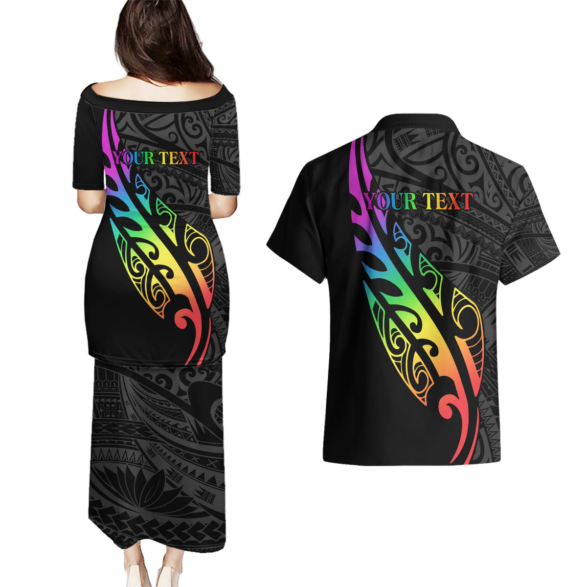 Personalised New Zealand Wellington Pride Couples Matching Puletasi and Hawaiian Shirt Maori Fern with Pride Flag 2024 LT9 - Polynesian Pride