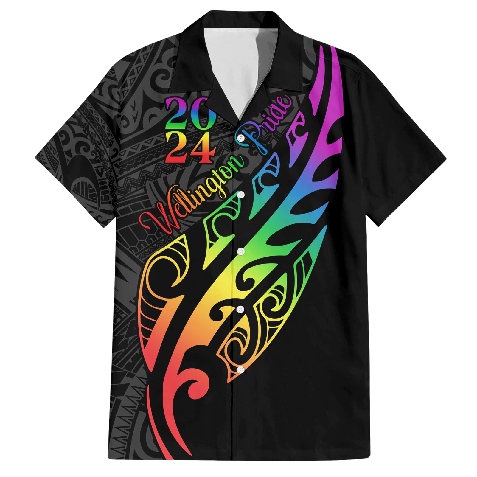 Personalised New Zealand Wellington Pride Hawaiian Shirt Maori Fern with Pride Flag 2024 LT9 Black - Polynesian Pride