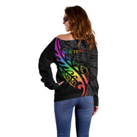 Personalised New Zealand Wellington Pride Off Shoulder Sweater Maori Fern with Pride Flag 2024 LT9 - Polynesian Pride
