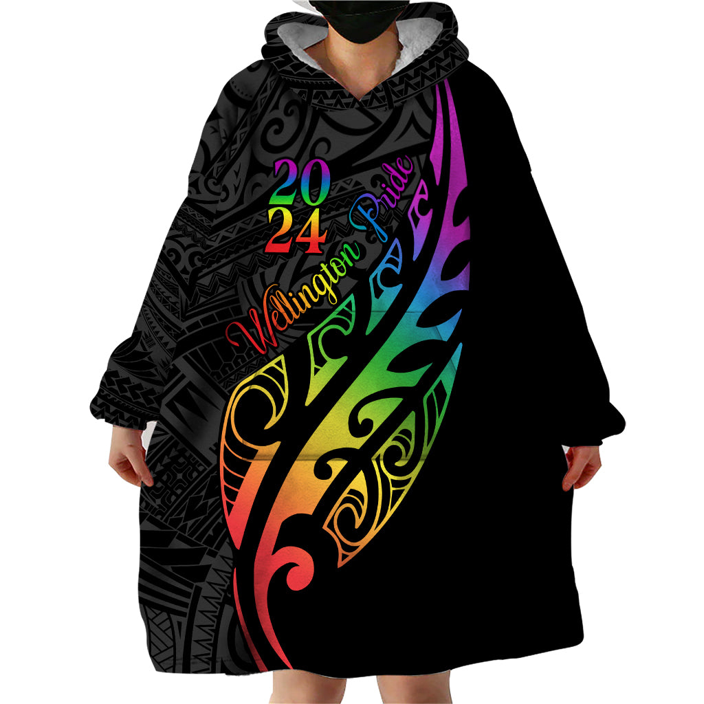 Personalised New Zealand Wellington Pride Wearable Blanket Hoodie Maori Fern with Pride Flag 2024 LT9 - Polynesian Pride