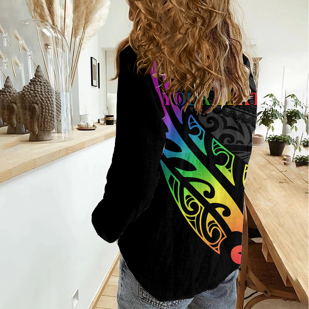 Personalised New Zealand Wellington Pride Women Casual Shirt Maori Fern with Pride Flag 2024 LT9 - Polynesian Pride