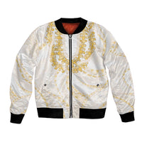 Aloha Lei Onaona Bomber Jacket Beige Hawaiian Tribal Pattern