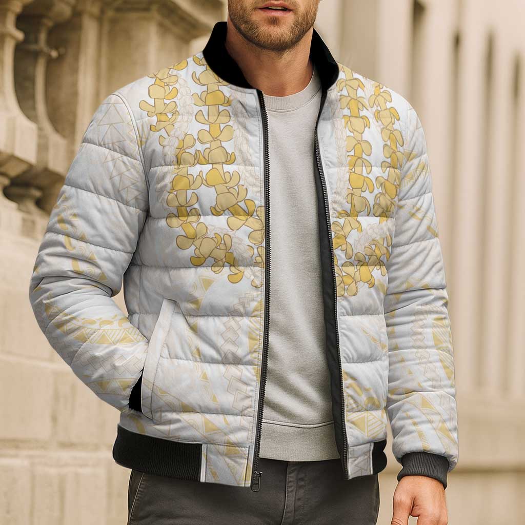 Aloha Lei Onaona Bomber Puffer Jacket Beige Hawaiian Tribal Pattern - Polynesian Pride