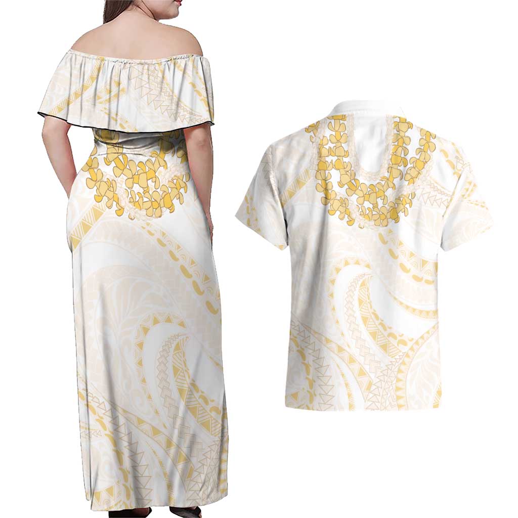 Aloha Lei Onaona Couples Matching Off Shoulder Maxi Dress and Hawaiian Shirt Beige Hawaiian Tribal Pattern