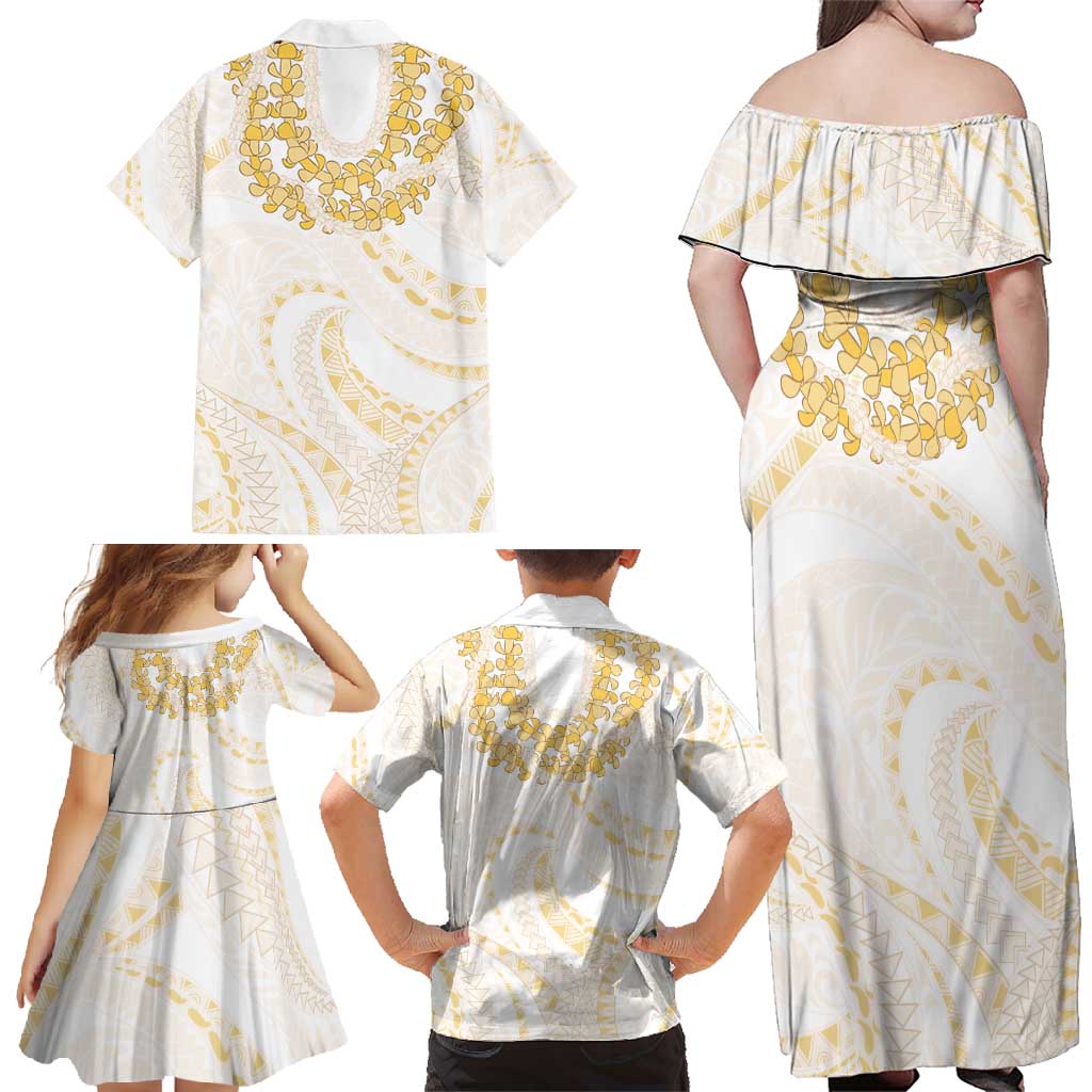 Aloha Lei Onaona Family Matching Off Shoulder Maxi Dress and Hawaiian Shirt Beige Hawaiian Tribal Pattern