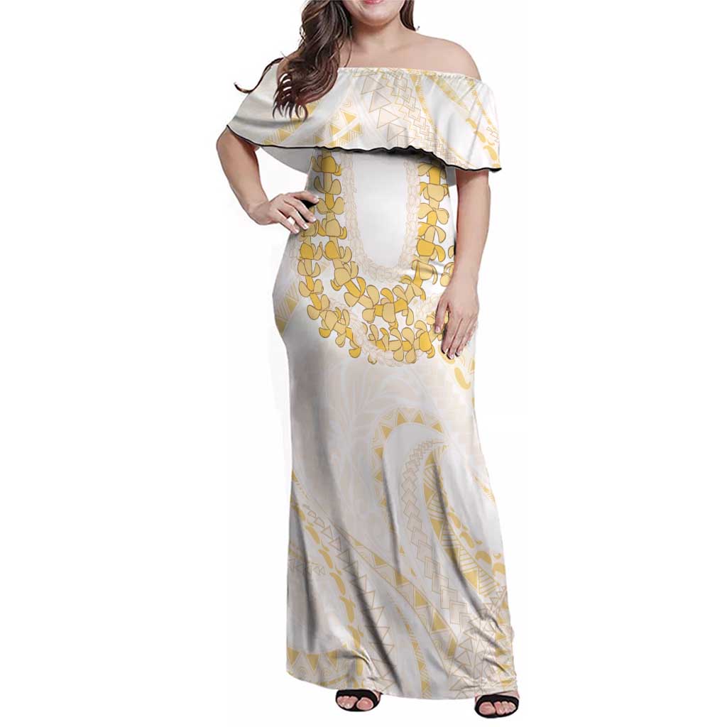 Aloha Lei Onaona Family Matching Off Shoulder Maxi Dress and Hawaiian Shirt Beige Hawaiian Tribal Pattern