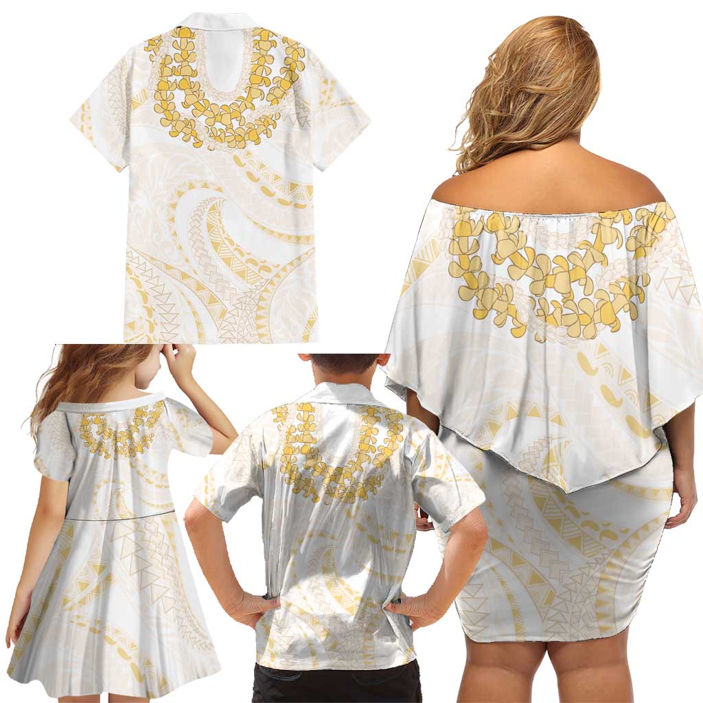 Aloha Lei Onaona Family Matching Off Shoulder Short Dress and Hawaiian Shirt Beige Hawaiian Tribal Pattern
