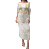 Aloha Lei Onaona Family Matching Puletasi and Hawaiian Shirt Beige Hawaiian Tribal Pattern