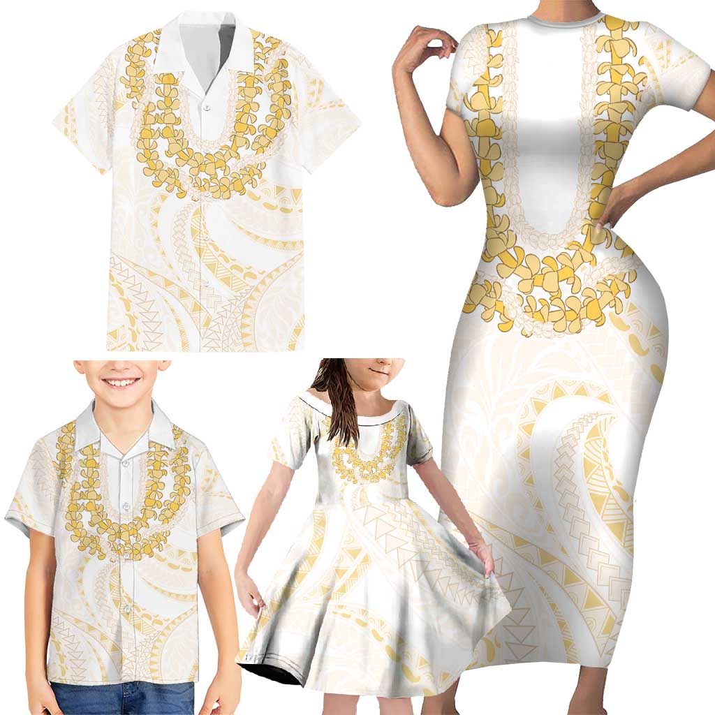 Aloha Lei Onaona Family Matching Short Sleeve Bodycon Dress and Hawaiian Shirt Beige Hawaiian Tribal Pattern