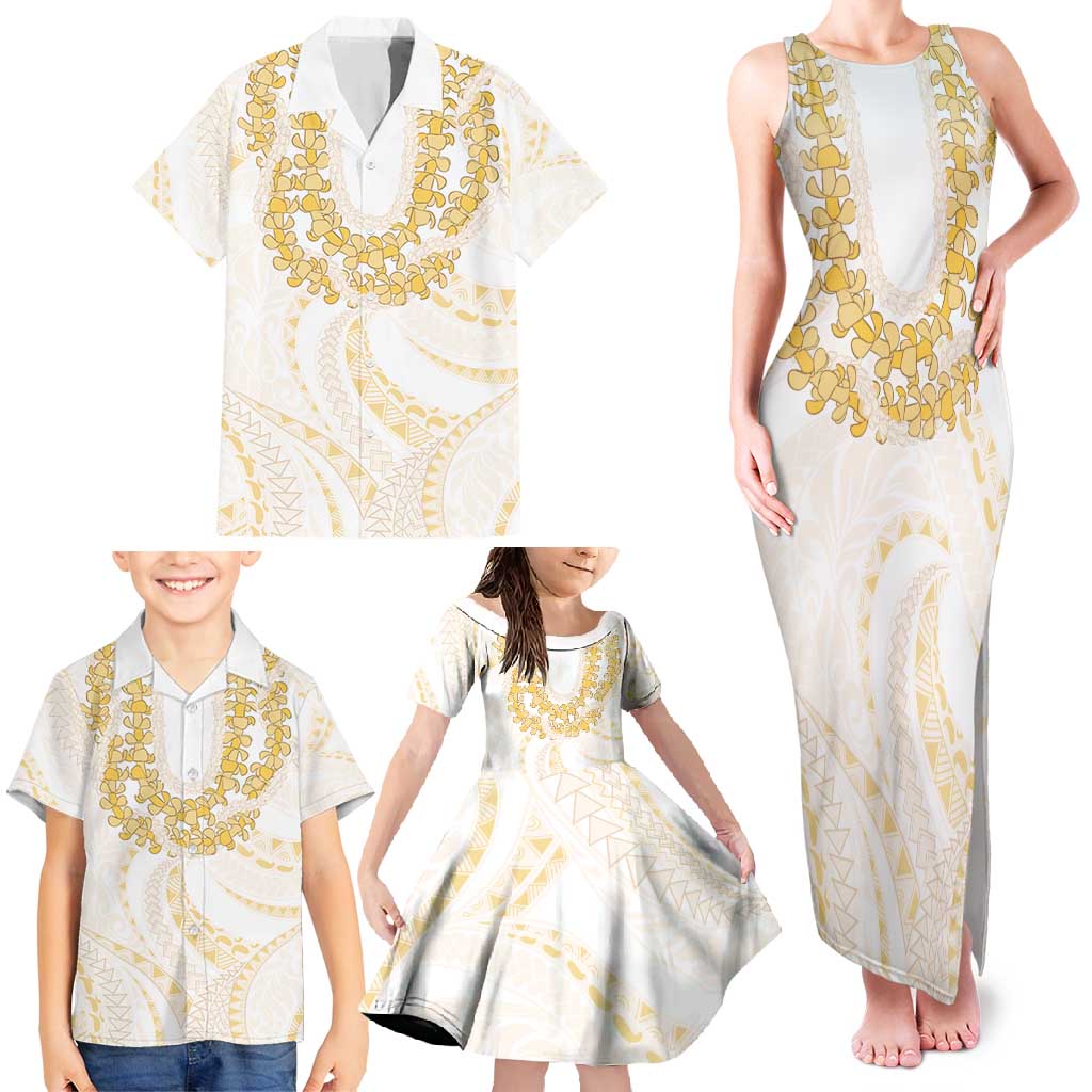 Aloha Lei Onaona Family Matching Tank Maxi Dress and Hawaiian Shirt Beige Hawaiian Tribal Pattern