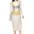 Aloha Lei Onaona Long Sleeve Bodycon Dress Beige Hawaiian Tribal Pattern