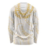 Aloha Lei Onaona Long Sleeve Shirt Beige Hawaiian Tribal Pattern