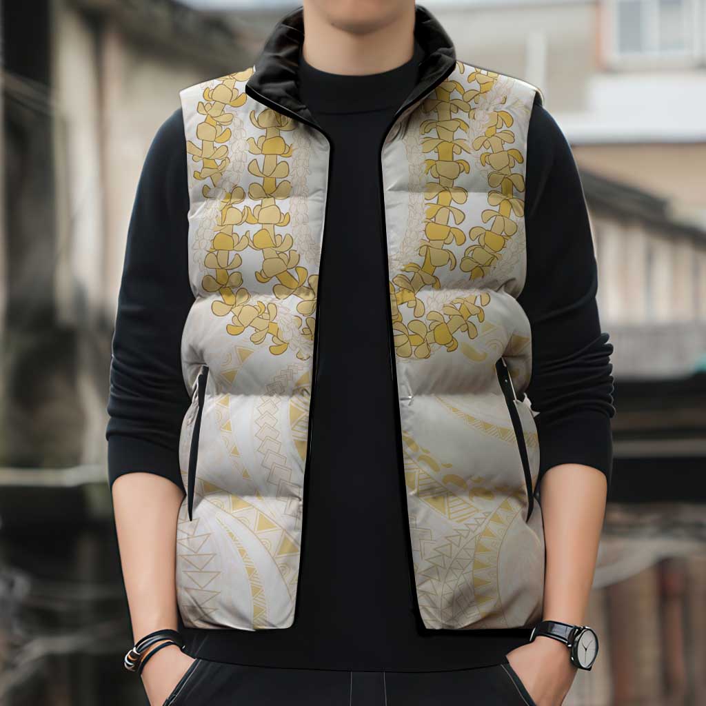 Aloha Lei Onaona Sleeveless Puffer Jacket Beige Hawaiian Tribal Pattern - Polynesian Pride