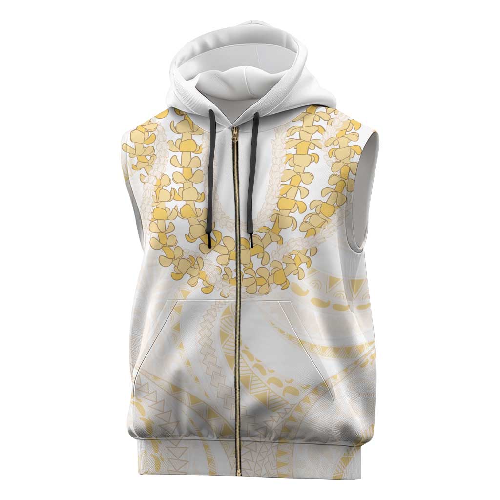 Aloha Lei Onaona Sleeveless Zip Hoodie Beige Hawaiian Tribal Pattern - Polynesian Pride