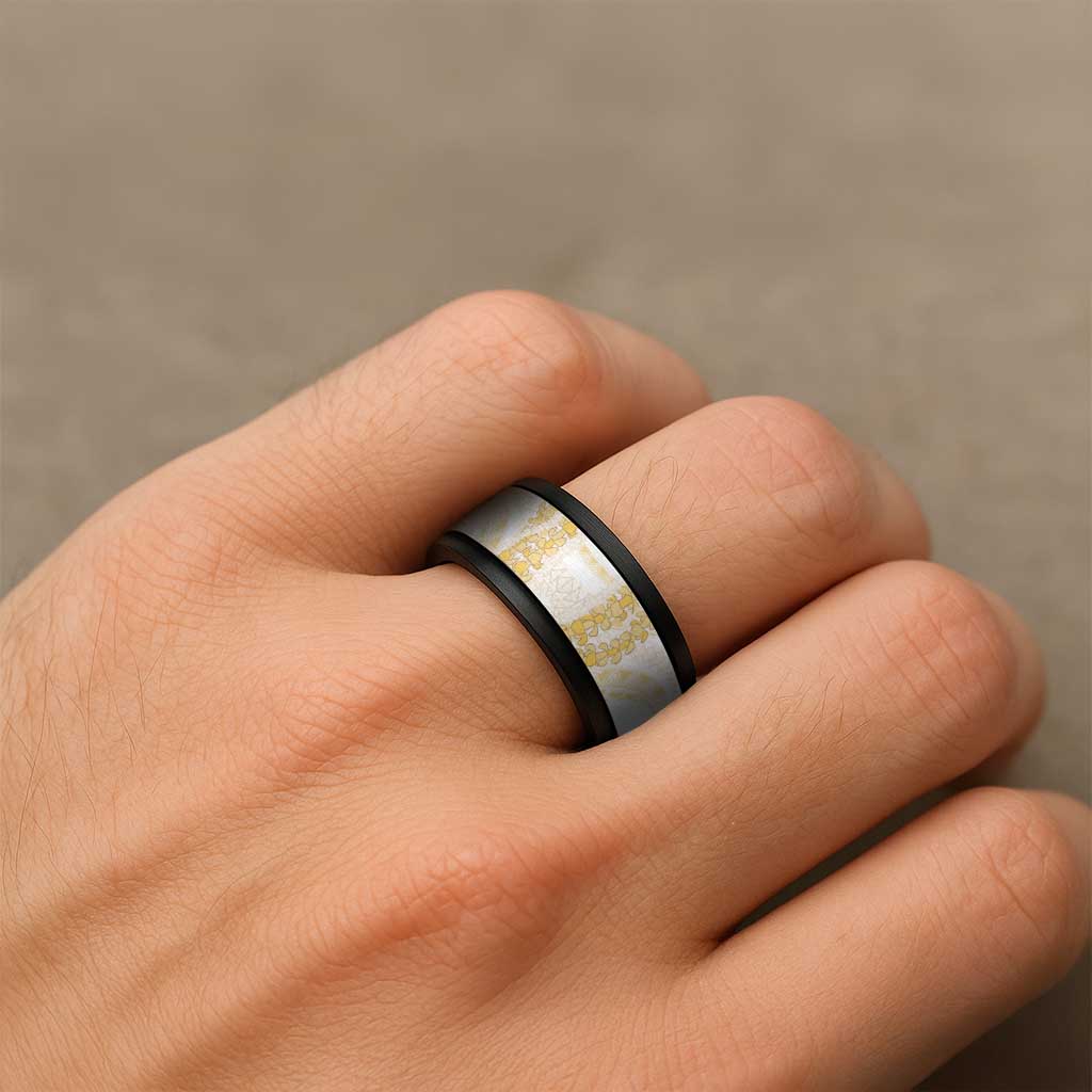 Aloha Lei Onaona Spinner Ring Beige Hawaiian Tribal Pattern - Polynesian Pride