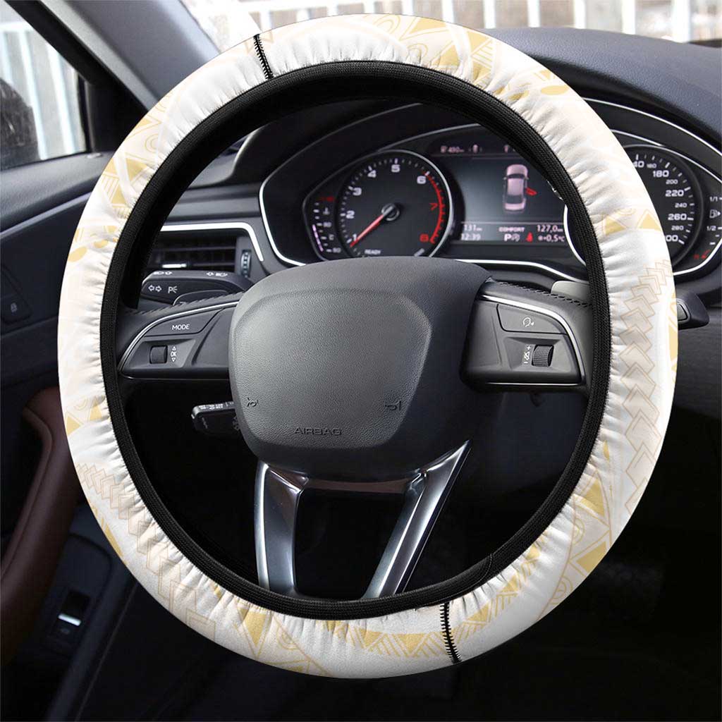 Aloha Lei Onaona Steering Wheel Cover Beige Hawaiian Tribal Pattern