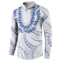 Aloha Lei Onaona Button Sweatshirt Navy Blue Hawaiian Tribal Pattern