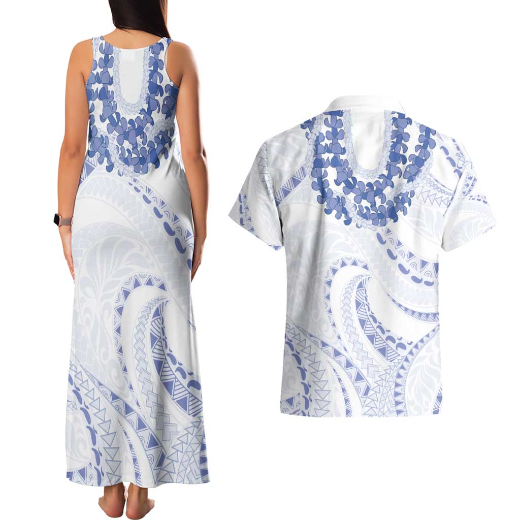 Aloha Lei Onaona Couples Matching Tank Maxi Dress and Hawaiian Shirt Navy Blue Hawaiian Tribal Pattern
