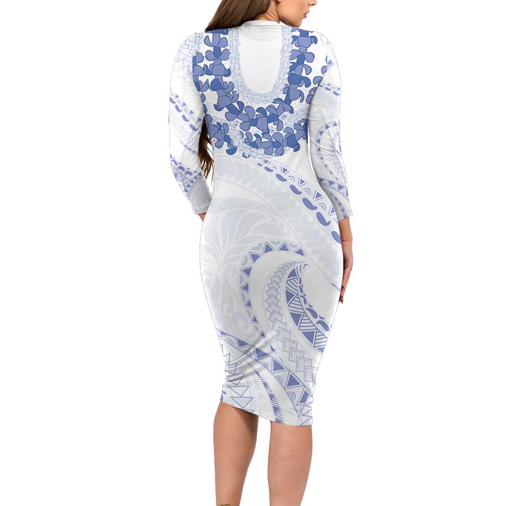 Aloha Lei Onaona Family Matching Long Sleeve Bodycon Dress and Hawaiian Shirt Navy Blue Hawaiian Tribal Pattern