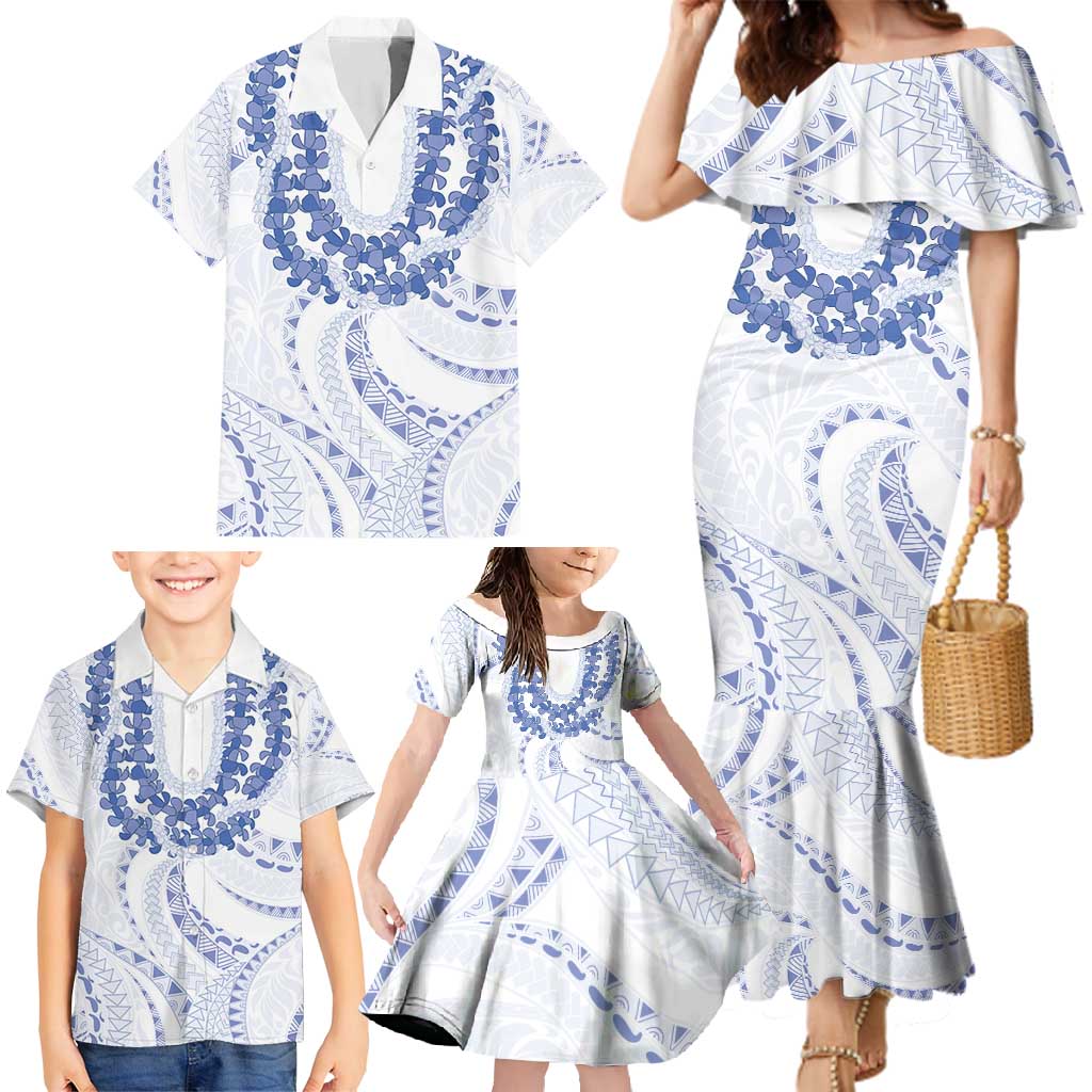 Aloha Lei Onaona Family Matching Mermaid Dress and Hawaiian Shirt Navy Blue Hawaiian Tribal Pattern