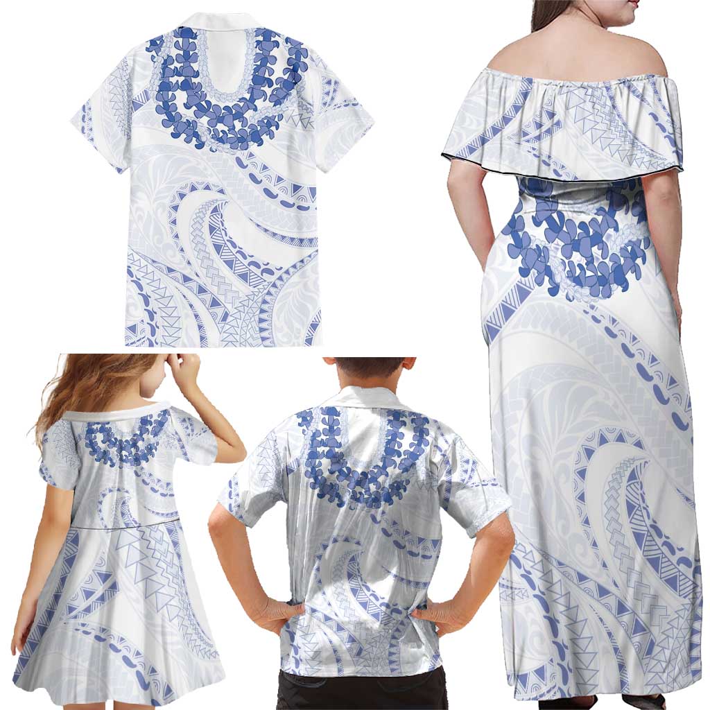 Aloha Lei Onaona Family Matching Off Shoulder Maxi Dress and Hawaiian Shirt Navy Blue Hawaiian Tribal Pattern