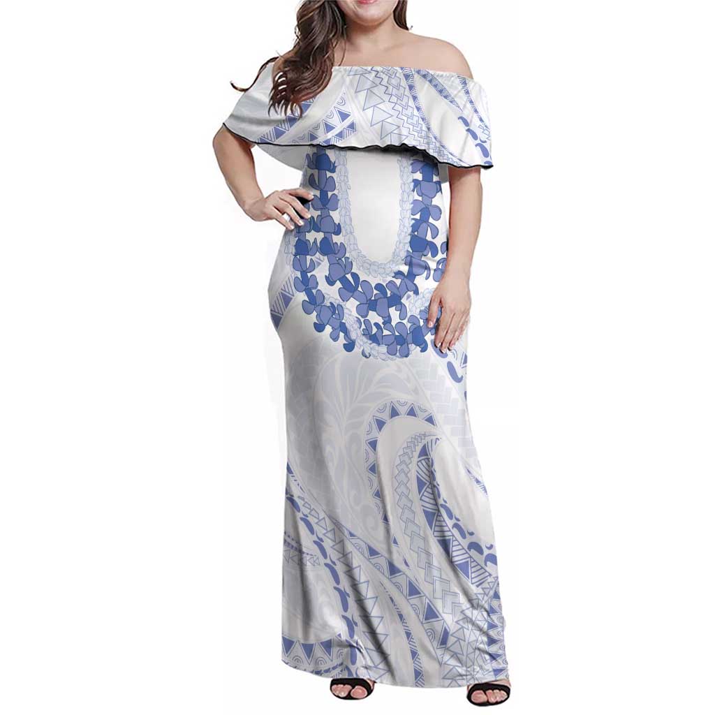 Aloha Lei Onaona Family Matching Off Shoulder Maxi Dress and Hawaiian Shirt Navy Blue Hawaiian Tribal Pattern