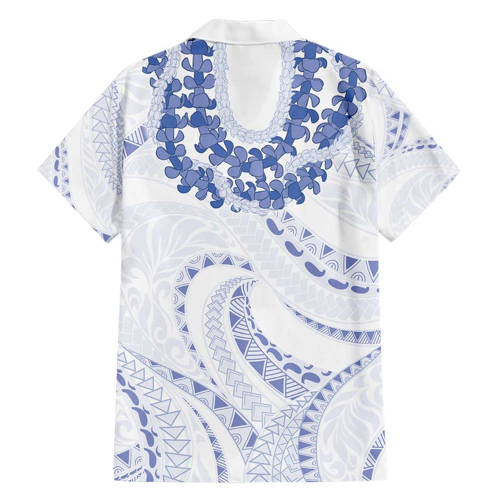 Aloha Lei Onaona Family Matching Off Shoulder Short Dress and Hawaiian Shirt Navy Blue Hawaiian Tribal Pattern