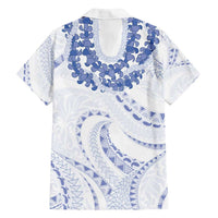 Aloha Lei Onaona Family Matching Off Shoulder Short Dress and Hawaiian Shirt Navy Blue Hawaiian Tribal Pattern