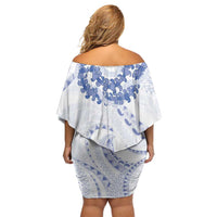 Aloha Lei Onaona Family Matching Off Shoulder Short Dress and Hawaiian Shirt Navy Blue Hawaiian Tribal Pattern