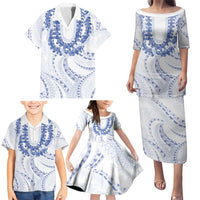Aloha Lei Onaona Family Matching Puletasi and Hawaiian Shirt Navy Blue Hawaiian Tribal Pattern