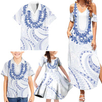 Aloha Lei Onaona Family Matching Summer Maxi Dress and Hawaiian Shirt Navy Blue Hawaiian Tribal Pattern