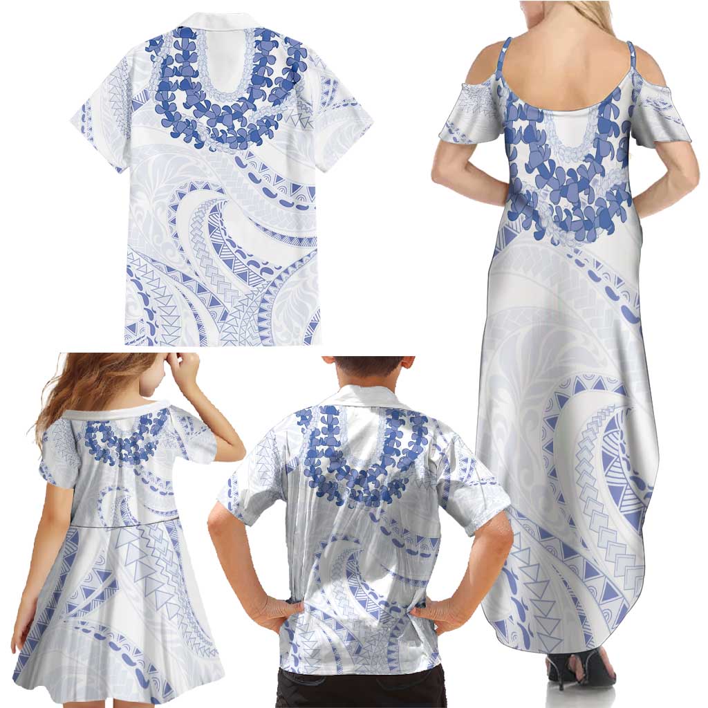 Aloha Lei Onaona Family Matching Summer Maxi Dress and Hawaiian Shirt Navy Blue Hawaiian Tribal Pattern