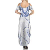 Aloha Lei Onaona Family Matching Summer Maxi Dress and Hawaiian Shirt Navy Blue Hawaiian Tribal Pattern