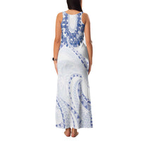 Aloha Lei Onaona Family Matching Tank Maxi Dress and Hawaiian Shirt Navy Blue Hawaiian Tribal Pattern